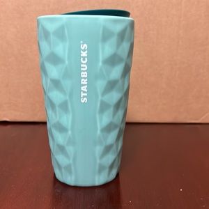 NEW Starbucks 2021 Christmas  Ceramic Green/teal Diamond Geometric Tumbler 12oz